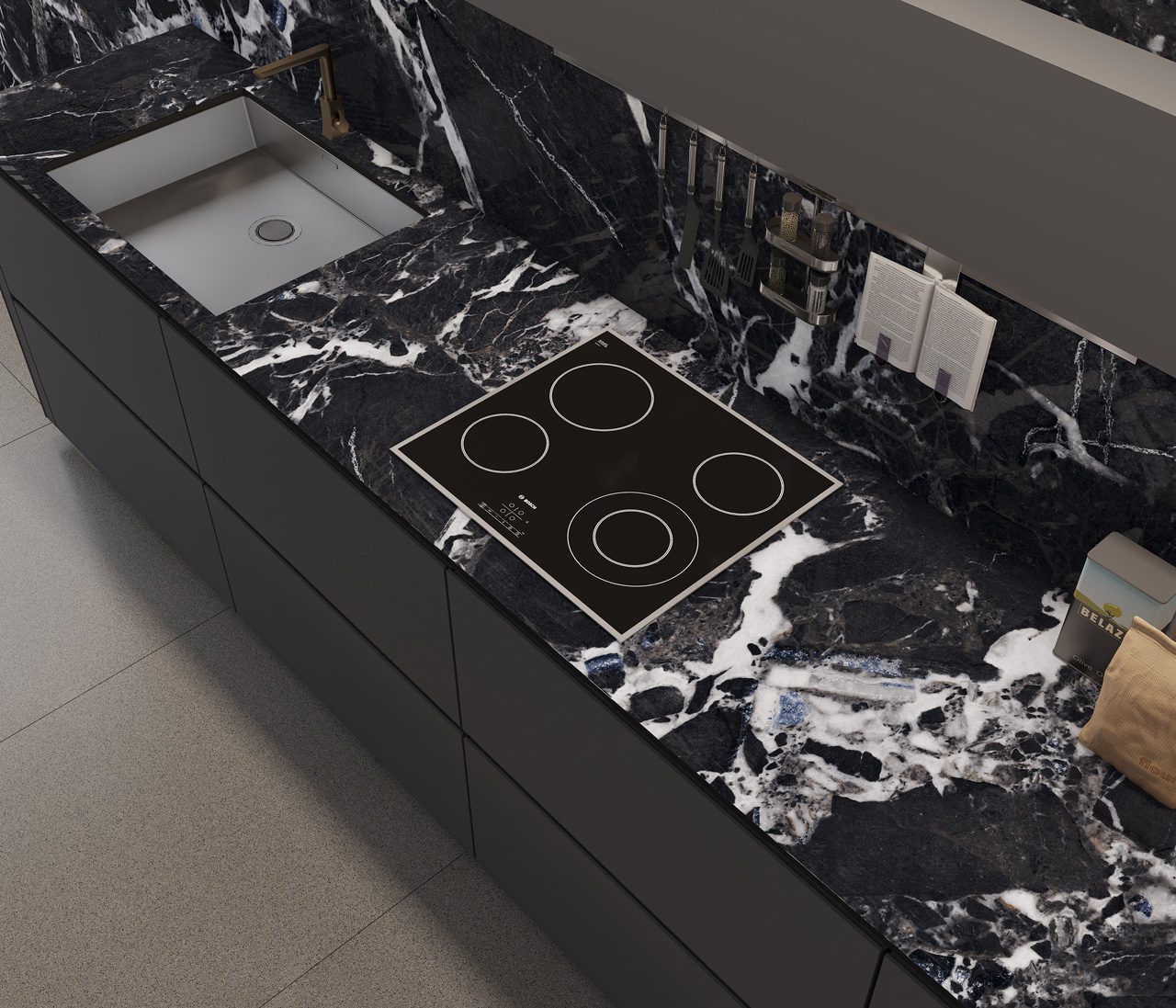 black marble porcelain counter table