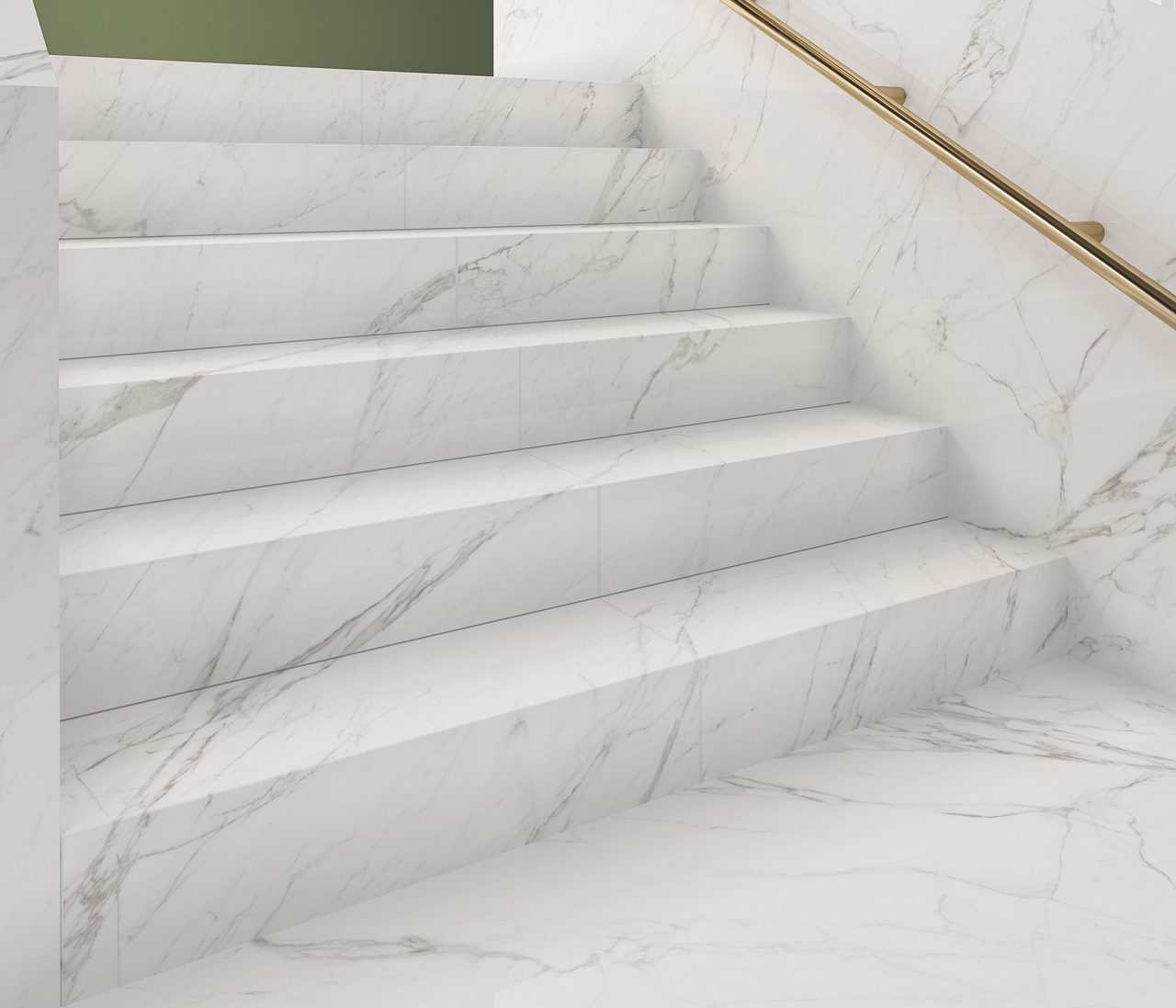 carrara white marble stair case