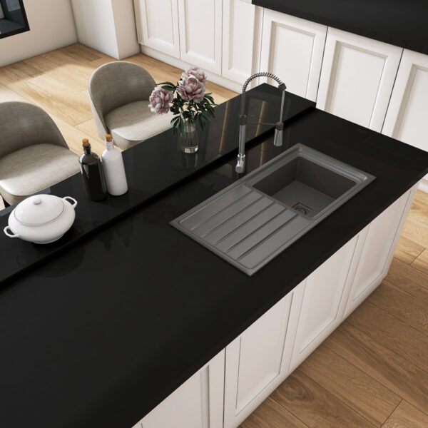 black counter top kitchen